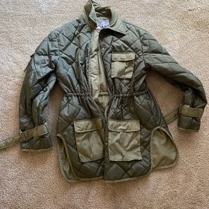 Ganni Ripstop Recycled Quilted Oversized Ruffle Collared Jacket